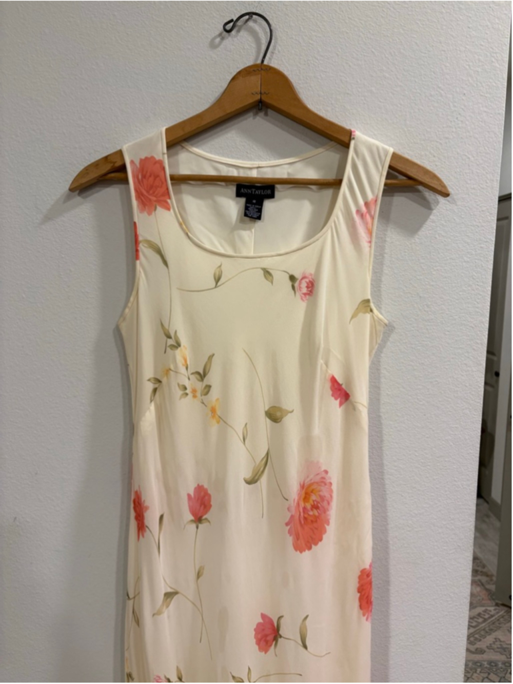 VTG Vintage Ann Taylor Y2K 100% Silk Cream Pink Floral Column Maxi Dress - Picture 4 of 7